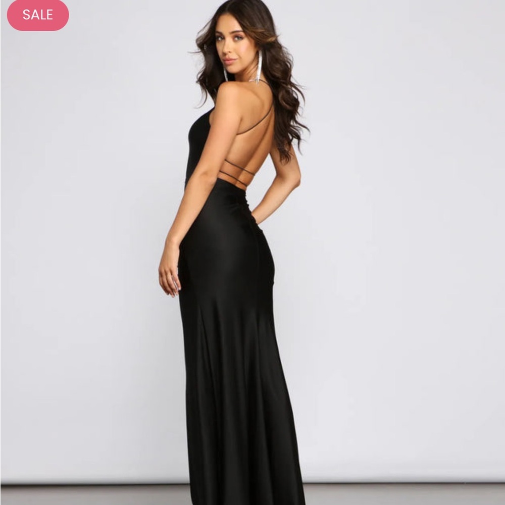 Black Backless Evening Gown Whitney Formal High-Slit Mermaid Dress